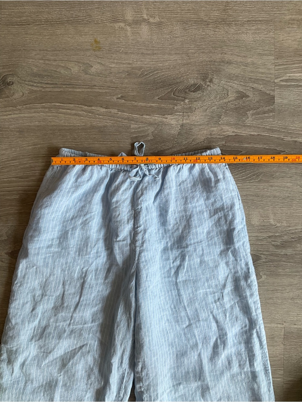 🏖️Everlane 100% European Flax Linen Wide-Leg Drawstring Pants Blue Pinstripe - Picture 5 of 8